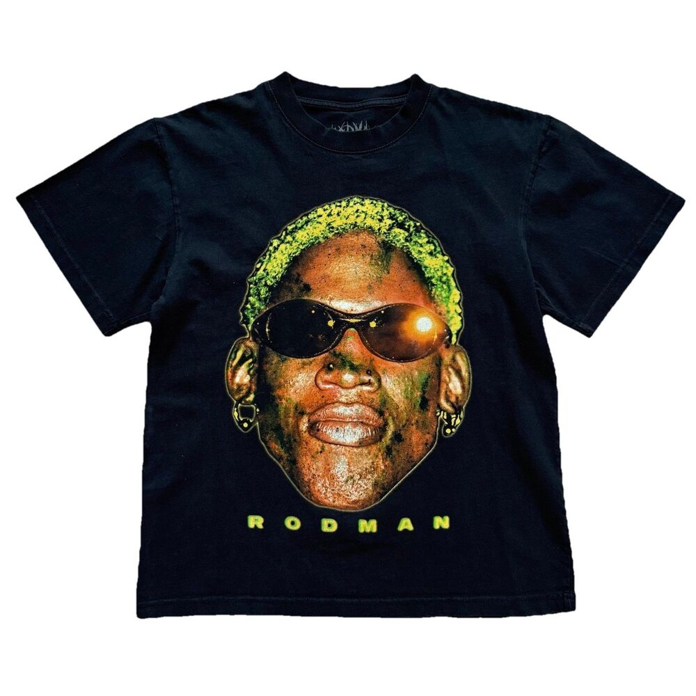Dennis Rodman Big Face Graphic Shirt Mens Small Black Vintage Style